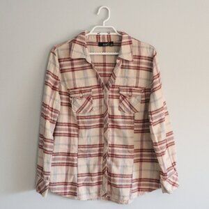 A.N.A Women's Sz XL Plaid Flannel V-Neck Button Up Cotton Pocket Long Sleeve Top